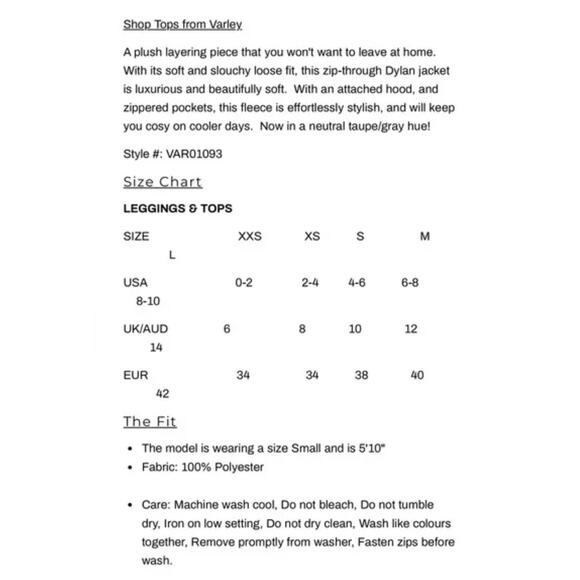 Varley Women's Small Dylan Jacket High Pile Teddy Fleece Full Zip Hood Taupe NWT - Picture 8 of 8